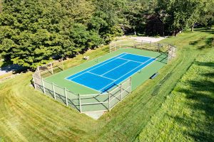 tennis court repair, painting, stenciling, patching, by Stripe-It-Seal-It of NH